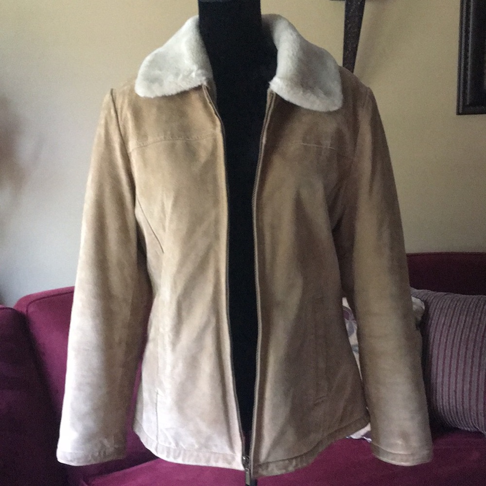 Faux fur-line genuine suede jacket